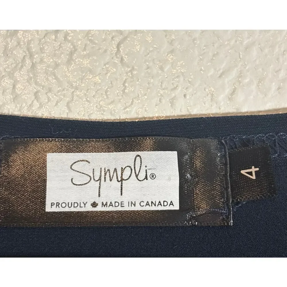 Sympli Women's Size 4 Go To Classic Relax Tee Navy Blue Stretch 3/4 Sleeves Top